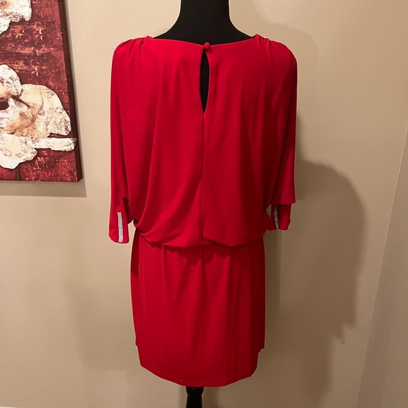 V NECK MINI CHRISTMAS PARTY DRESS WITH RHINESTONE ACCENTS BY PRELUDE, SIZE 6 - Picture 3 of 5